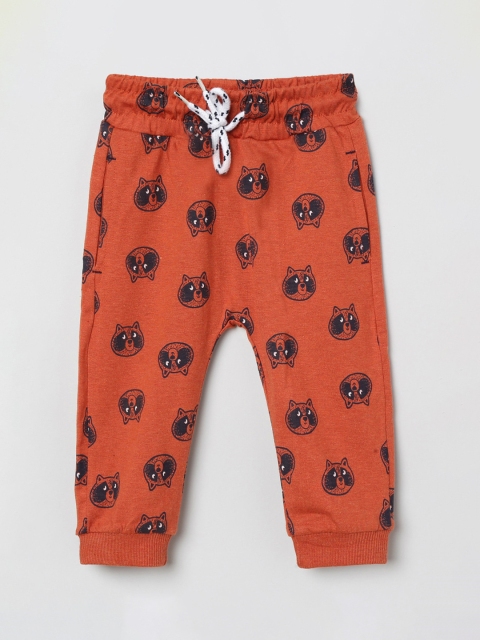 max Boys Orange Regular Fit Printed Cotton Joggers