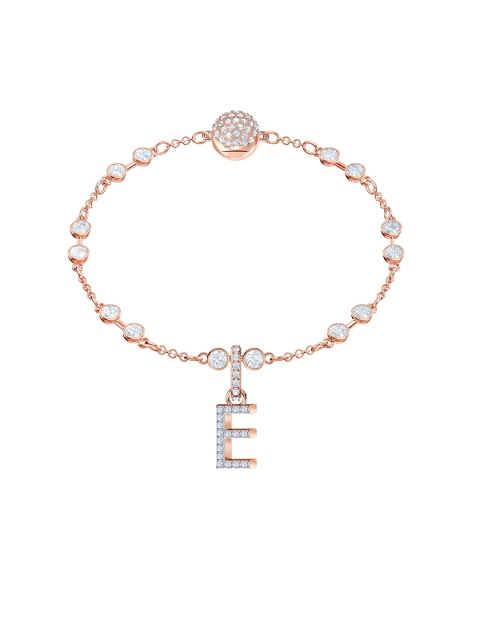 

SWAROVSKI Women Rose Gold-Plated White Quartz Studded Letter E Charm Clip-On Pendant