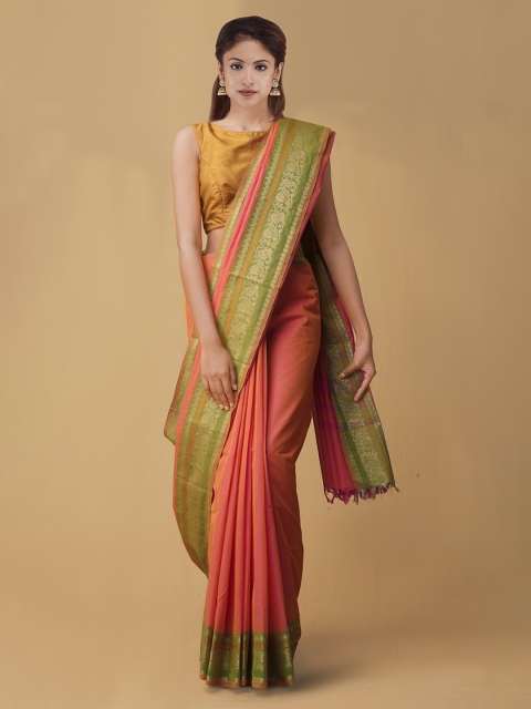 

Unnati Silks Pink Solid Pure Cotton Saree