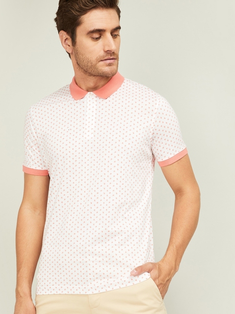 

CODE by Lifestyle Men Peach-Coloured & White Floral Printed Polo Collar T-shirt