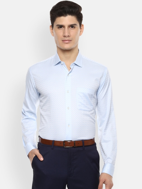 Van Heusen Men Blue Regular Fit Self Design Formal Shirt