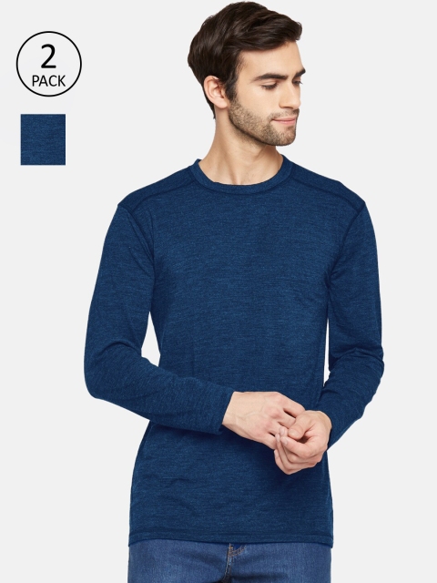 

Kosha Men Pack of 2 Solid Plus Size Merino Wool & Bamboo Full Sleeves Thermal Top, Blue