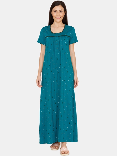 

Zivame Women Green & Black Printed Maxi Length Nightdress