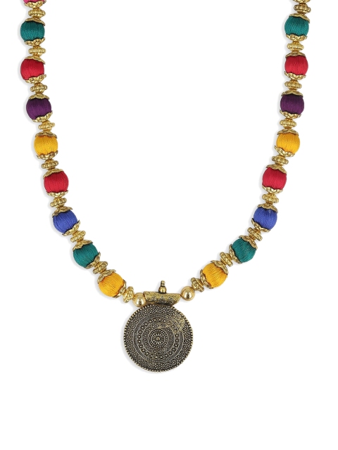 

AKSHARA Women Multicoloured Handcrafted Long Brass Pendent Necklace, Multi