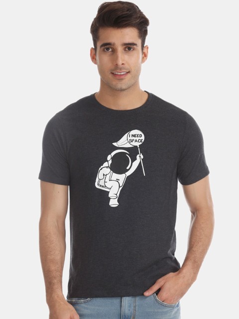 

Newport Men Charcoal Grey Printed Round Neck T-shirt
