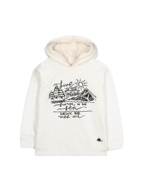 

Cherry Crumble Boys White Printed Hooded Sweatshirt