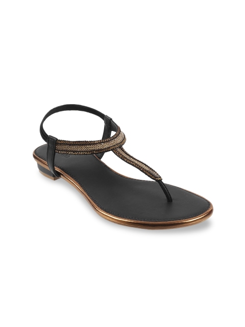 

Metro Women Black Embellished T-Strap Flats