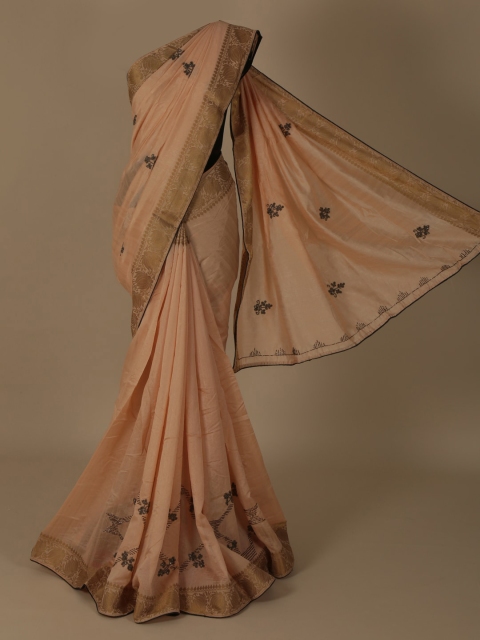 

Pothys Peach-Coloured Embellished Jute Silk Saree