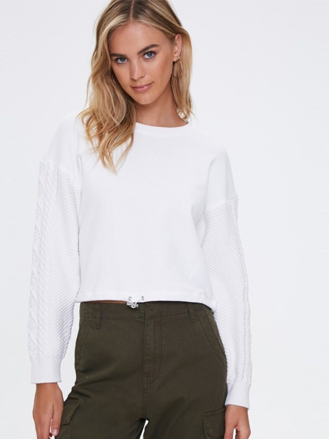 

FOREVER 21 Women Cream-Coloured & Off-White Solid Sweatshirt
