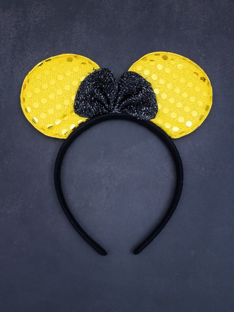 

Golden Peacock Yellow & Black Embellished Micky Mouse Ears Bow Hairband