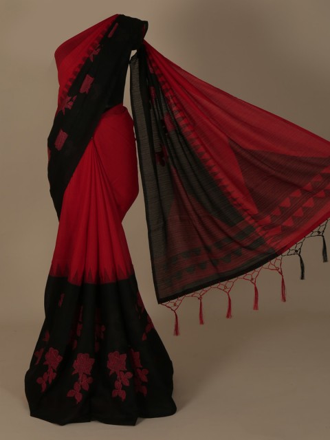 

Pothys Red & Black Jute Silk Colourblocked Saree
