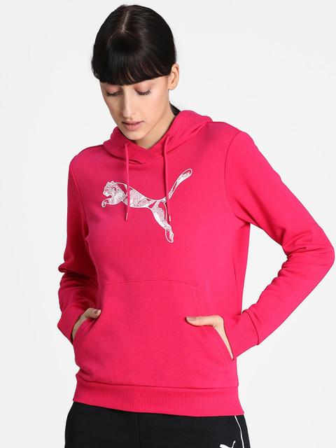 

Puma Women Pink & White Printed Hooded Sweatshirt