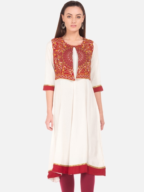 

Anahi Women Off-White & Red Solid Anarkali Kurta