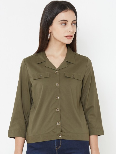

Kraus Jeans Women Olive Green Solid Tailored Jacket