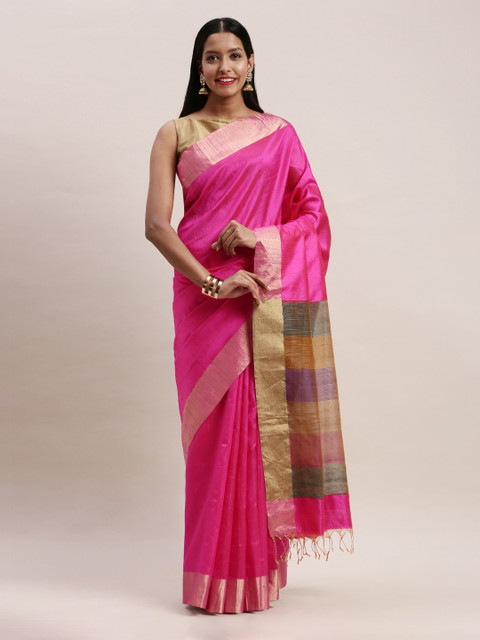 

Soch Pink Solid Pure Silk Saree