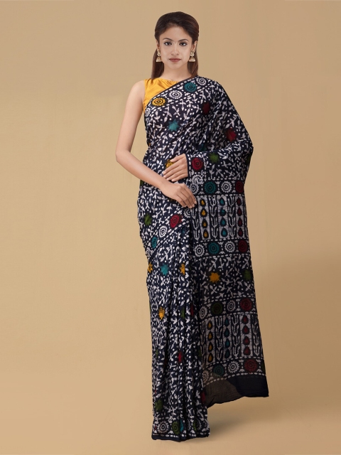 

Unnati Silks Navy Blue Printed Handloom Pure Cotton Saree