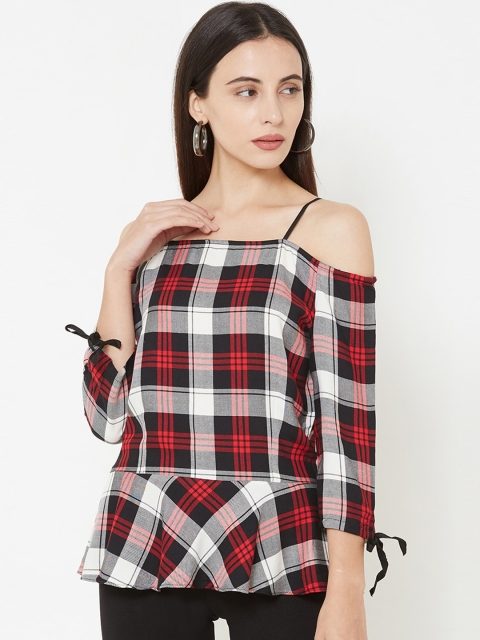 

Kraus Jeans Women Red Checked Bardot Top