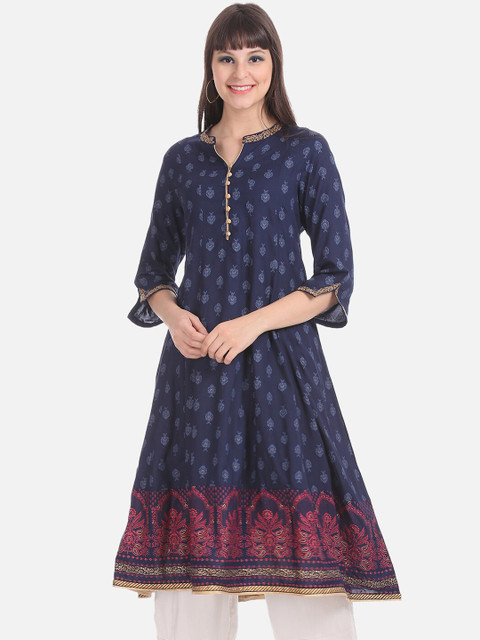 

Anahi Women Navy Blue Printed A-Line Kurta