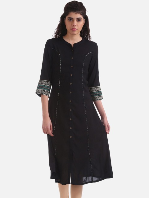 

Anahi Women Black Woven Design A-Line Kurta
