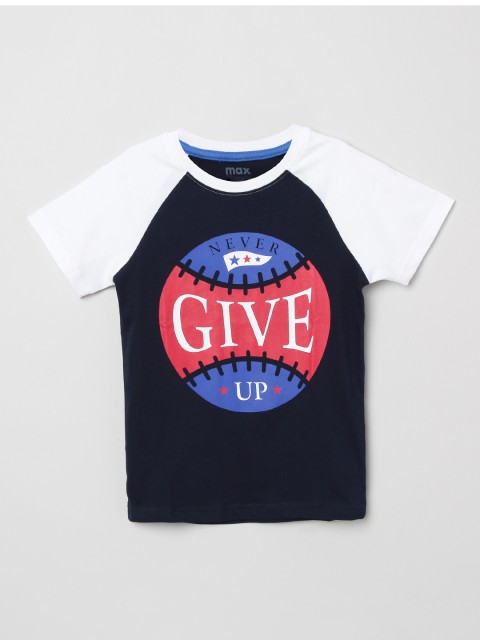 

max Boys Navy Blue & Pink Printed Round Neck T-shirt