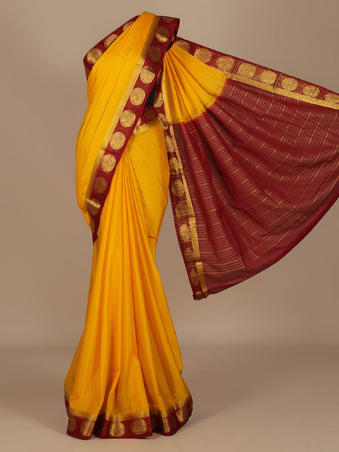 

Pothys Yellow Solid Poly Crepe Saree