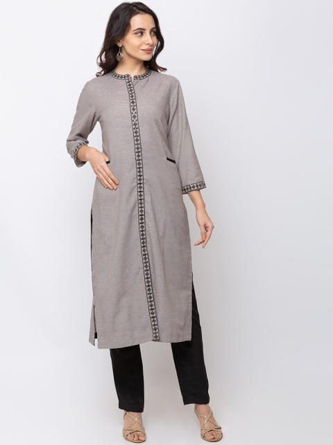 

Ethnicity Women Grey Woven Design Straight Kurta