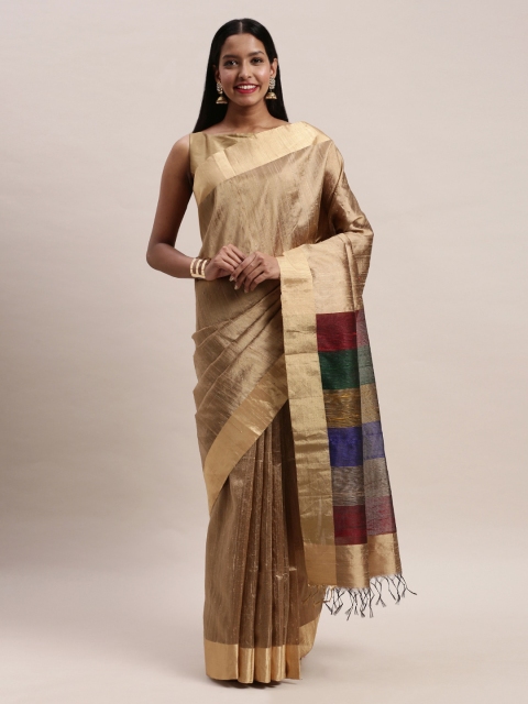 

Soch Gold-Toned & Navy Blue Pure Silk Solid Saree