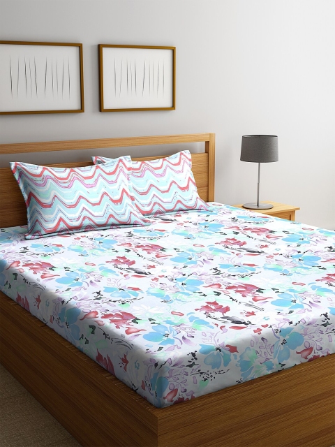 

BOMBAY DYEING Blue & White Printed Bedsheet with 2 Pillow Covers