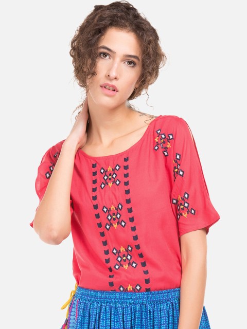 

Cherokee Women Pink Embroidered Top