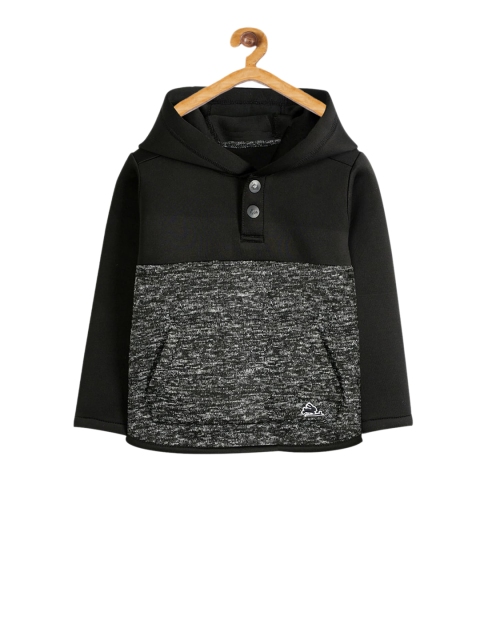 

Cherry Crumble Boys Grey & Black Colourblocked Hooded Sweatshirt