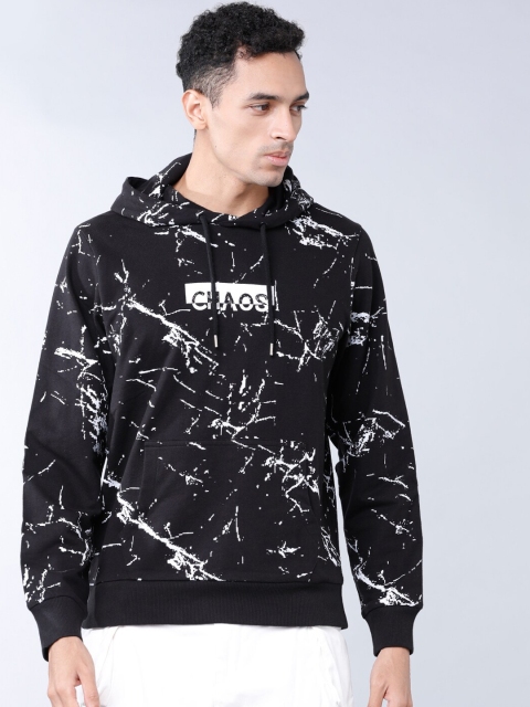 

LOCOMOTIVE Men Black Printed Hooded Sweatshirt