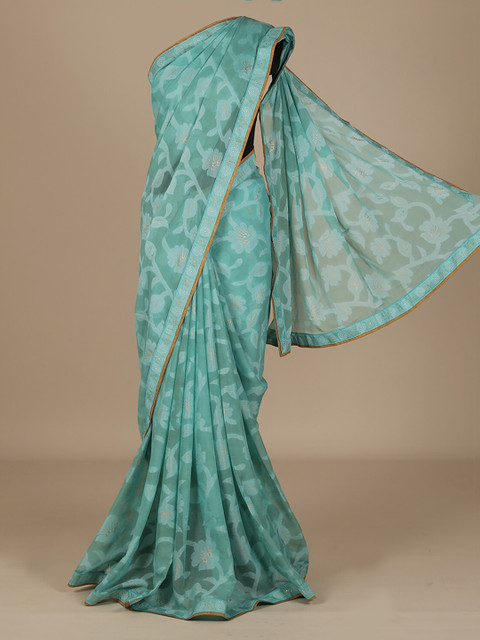

Pothys Blue Woven Design Poly Chiffon Saree
