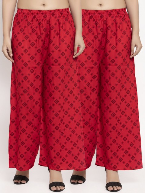

KLOTTHE Women Pack of 2 Red Printed Straight Palazzos