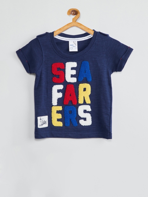 

max Boys Navy Blue Printed Round Neck T-shirt