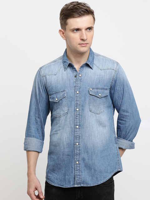 

Pepe Jeans Men Blue Regular Fit Faded Casual Shirt