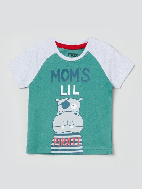 

max Boys Green & Grey Printed Round Neck T-shirt