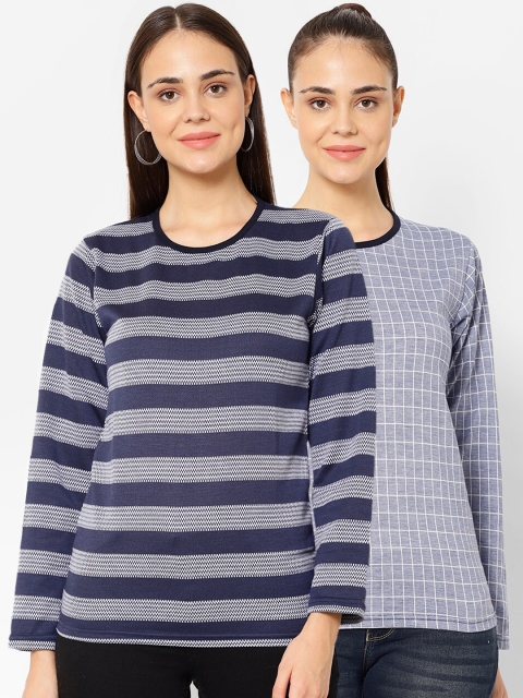 

VIMAL JONNEY Women Pack Of 2 Grey Checked T-shirt