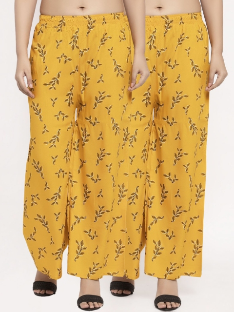 

KLOTTHE Women Pack of 2 Yellow Printed Straight Palazzos