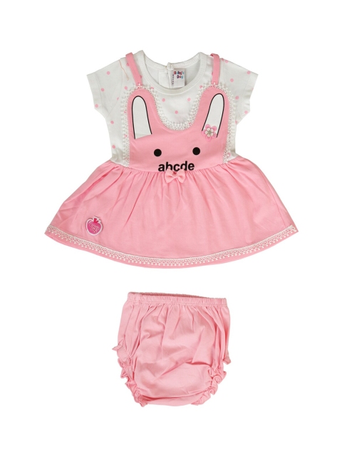 

Babys Day Girls Pink & Off-White Colourblocked Fit and Flare Dress