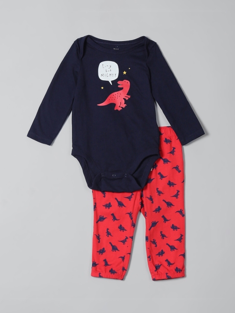 

GAP Boys Navy Blue & Red Printed Bodysuit with Pyjamas