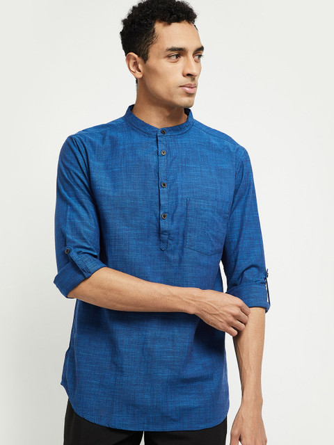 

max Men Blue Solid Straight Kurta