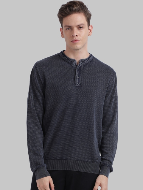 

Parx Men Navy Blue Self Design Pullover Sweater