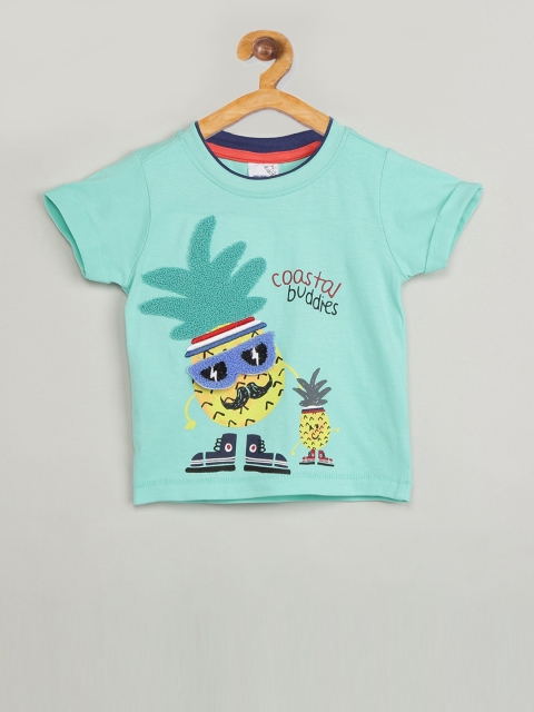 

max Boys Green Printed Round Neck T-shirt