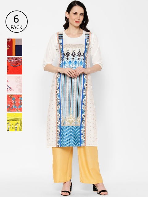 

7Threads Women Pack of 6 Straight Kurtas, Multi