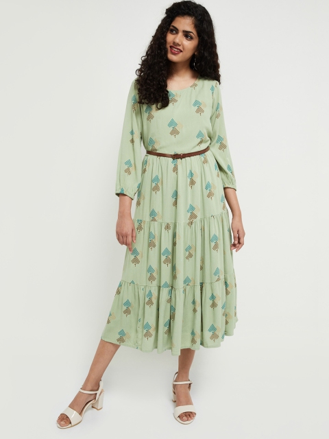 

max Women Green Printed A-Line Dress