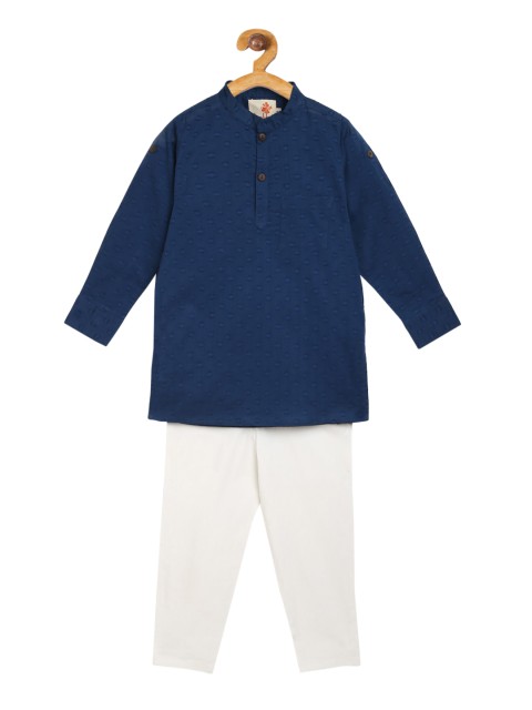 

charkhee Boys Blue & White Solid Kurta with Pyjamas