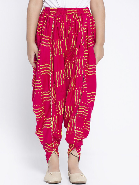 

Baani Creations Girls Pink & Yellow Bandhani Print Dhoti Salwar