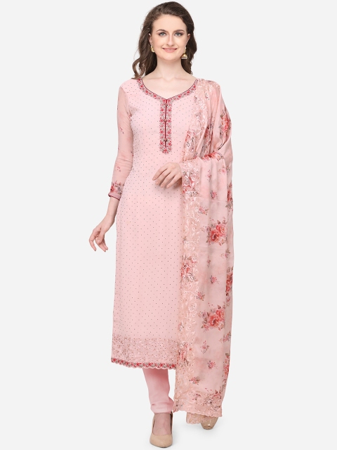 

Stylee LIFESTYLE Pink Poly Georgette Unstitched Dress Material