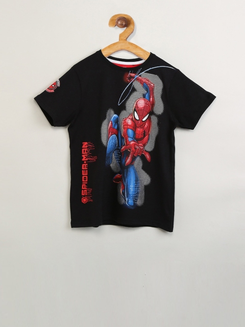 

max Boys Black Printed Round Neck T-shirt