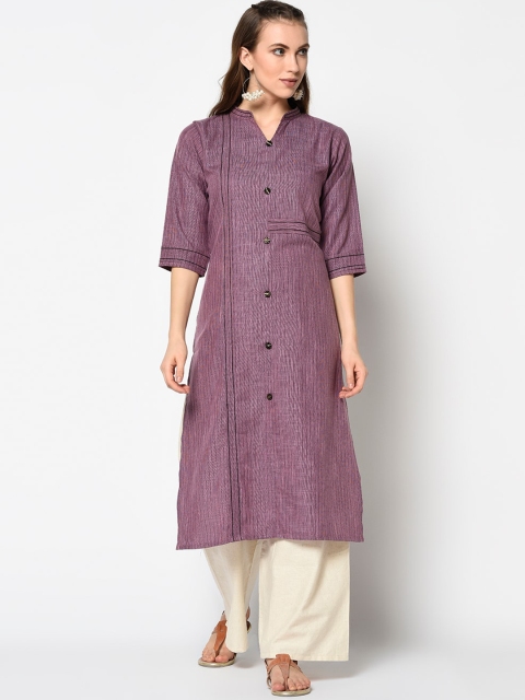

Kvsfab Women Purple Woven Design Straight Kurta